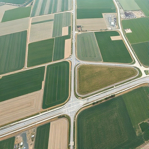 Aerial view of surveyed land parcels divided by straight boundary lines